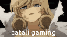 a picture of a blonde anime girl with the words catalan gaming written below her