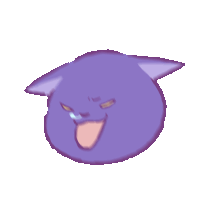 a cartoon drawing of a purple cat with its mouth open