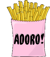 a pink bag of french fries with the word adoro on it