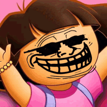 dora from dora the explorer is wearing sunglasses and a troll face