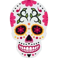 a day of the dead sugar skull with pink flowers on the eyes