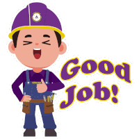 a cartoon illustration of a construction worker giving a thumbs up with the words good job behind him