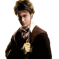 harry potter is holding a wand in his left hand