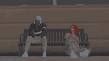 a man and a woman sit on a bench looking at each other