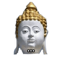 a statue of a buddha 's head with a sticker that says 000 on it