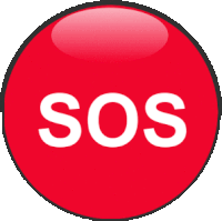 a red button with the word sos in white letters