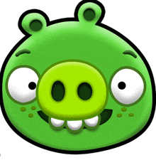 a green angry bird with big eyes and a big mouth