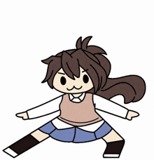 a cartoon drawing of a girl in a school uniform with her arms outstretched