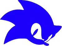 a blue silhouette of a sonic the hedgehog 's head on a white background