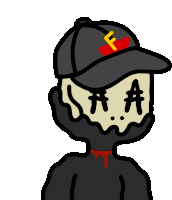 a drawing of a person wearing a hat with the letter f on it and the letter a on their face