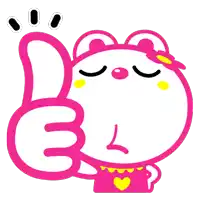 a pink and white cartoon character is giving a thumbs up