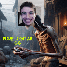 a picture of a man playing a video game with the words pode digitar gg