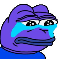 a purple frog with tears coming out of his eyes