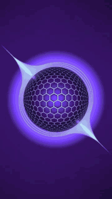 a purple background with a sphere made of hexagons and a light coming out of it .