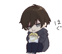 a pixel art of a boy eating a sandwich .