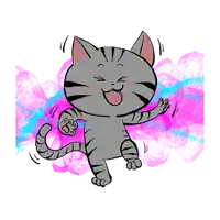 a cartoon cat is dancing with its eyes closed on a pink background