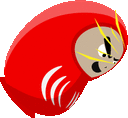 a red cartoon character with a yellow lightning bolt coming out of its eyes .