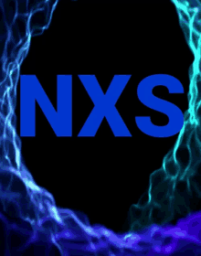 a blue nxs logo is surrounded by purple and blue smoke