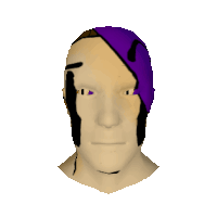 a computer generated image of a man 's face with a purple stripe on his forehead