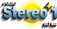 a logo for radio stereo 1 with a yellow circle in the middle