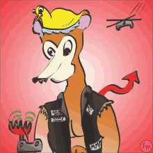 a cartoon drawing of a fox with a devil tail and a patch that says ' smack ' on it