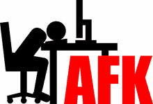 a stick figure is sitting at a desk with a computer and the word afk below it