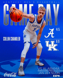 a poster for kentucky men 's basketball gameday against alabama