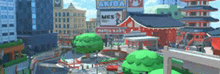 a pixel art rendering of a city with a sign that says akira