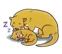 a cartoon of two otters sleeping next to each other with the letters nz visible