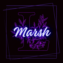 the letter l is surrounded by purple flowers and the word marsh