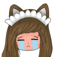 a cartoon of a girl with cat ears and a maid 's headband crying