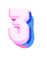 a 3d rendering of the number 3 on a blue and pink background