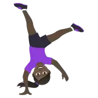 a girl is doing a handstand in purple shorts and a purple shirt