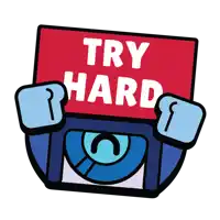 a cartoon character is holding a red sign that says try hard