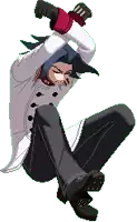 a pixel art of a man with a white coat and black pants