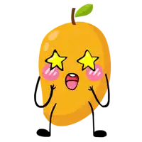 a cartoon drawing of a mango with arms and legs