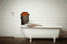 a pixel art of a person taking a bath