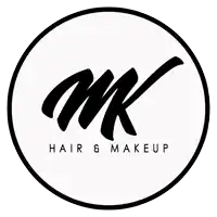 a black and white logo for hair and makeup with a circle around it