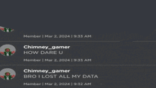 a screenshot of a chat with chimney_gamer