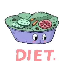 a cartoon drawing of a bowl of vegetables with the word diet above it