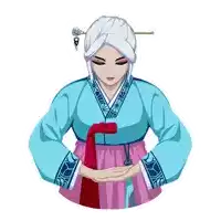 a cartoon drawing of a woman wearing a blue kimono