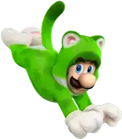 a cartoon of mario dressed as a green cat with white paws