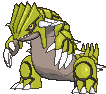 a pixel art drawing of a pokemon with a yellow and brown body .