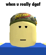 a roblox character wearing a nerf hat with a serious face .