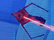 a computer screen shows a red object with a light coming out of it 's mouth