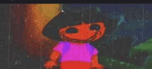 dora the explorer is a cartoon character with a scary face and a purple shirt .