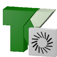 a green letter t sits next to a white square