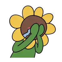 a cartoon drawing of a sunflower covering its face