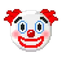 a pixel art of a clown 's face with red ears