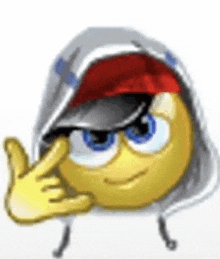 a cartoon smiley face wearing a hoodie and a red hat .